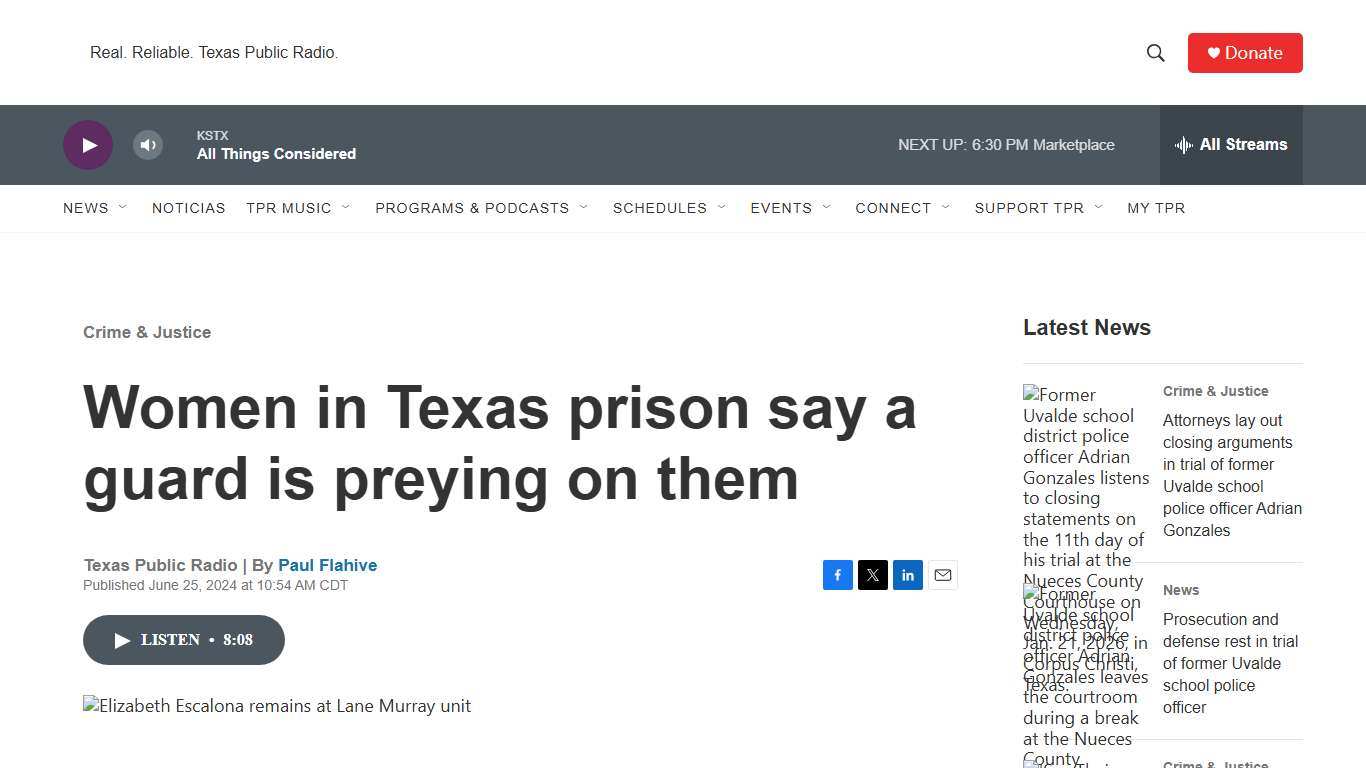 Women in Texas prison say a guard is preying on them | TPR